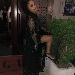 black kimono sleeve embellished dress